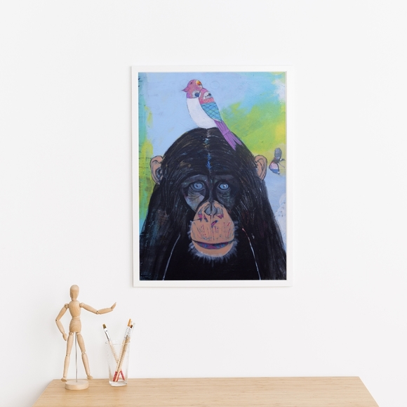 ART PRINT | CHIMPANZEE , WALL DECOR, NURSERY DECOR, COLORFUL ART, MONKEY - Picture 1 of 1
